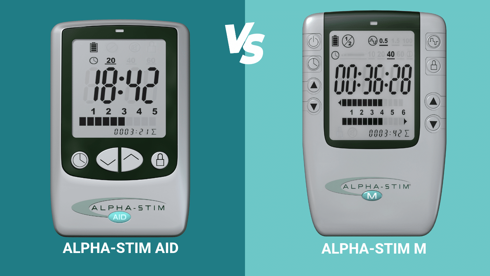 מכשירי Alpha-Stim AID ו־Alpha-Stim M זה לצד זה
